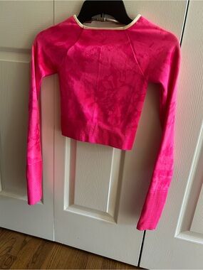FP Movement by Free People Pink Ribbed Long Sleeve Crop Top with Back Cutout